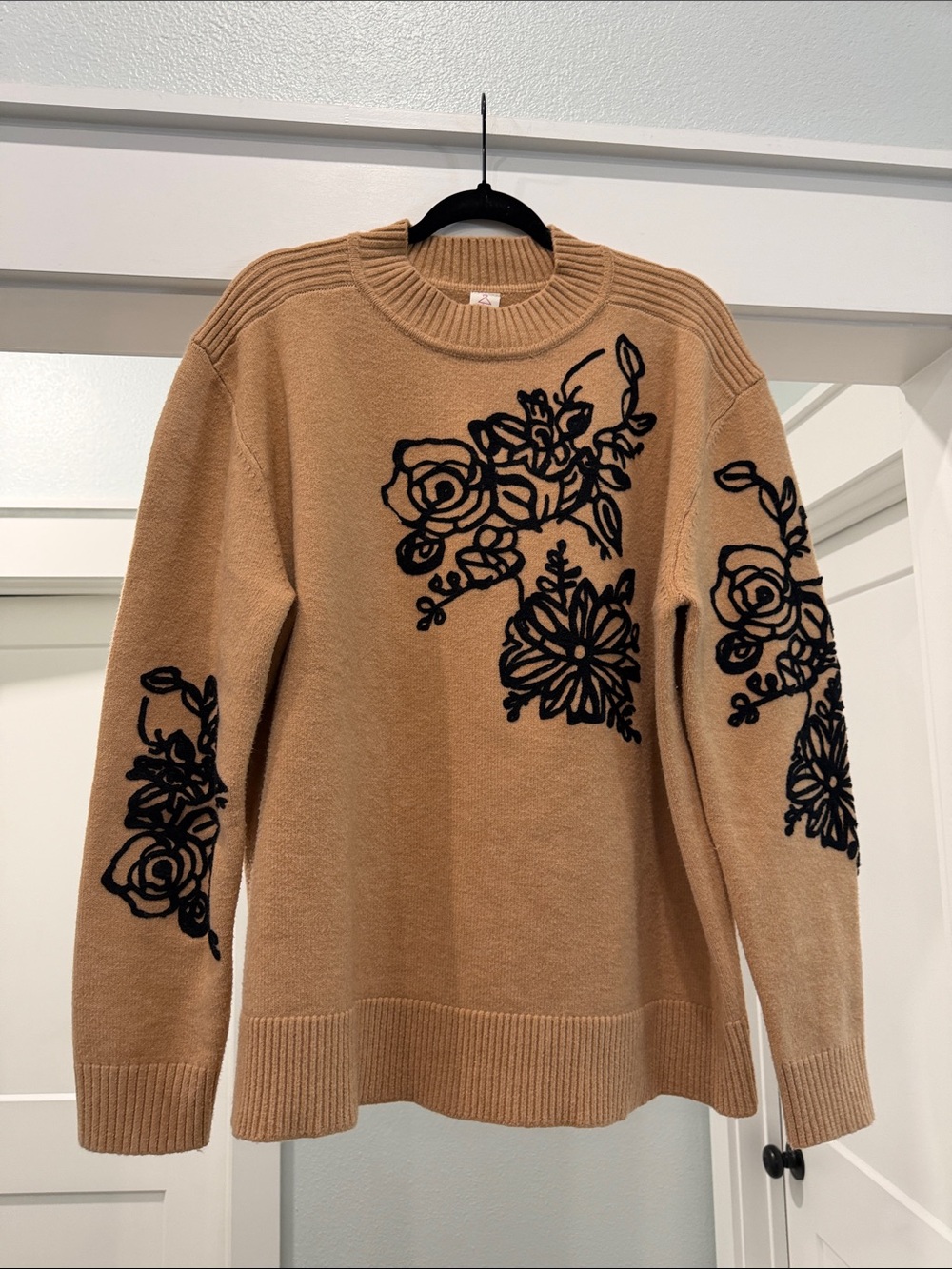 Camel Floral Appliqué Sweater - Women